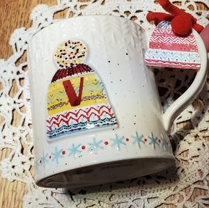 Anthropologie Bundled Up Monogram Mug- "V"